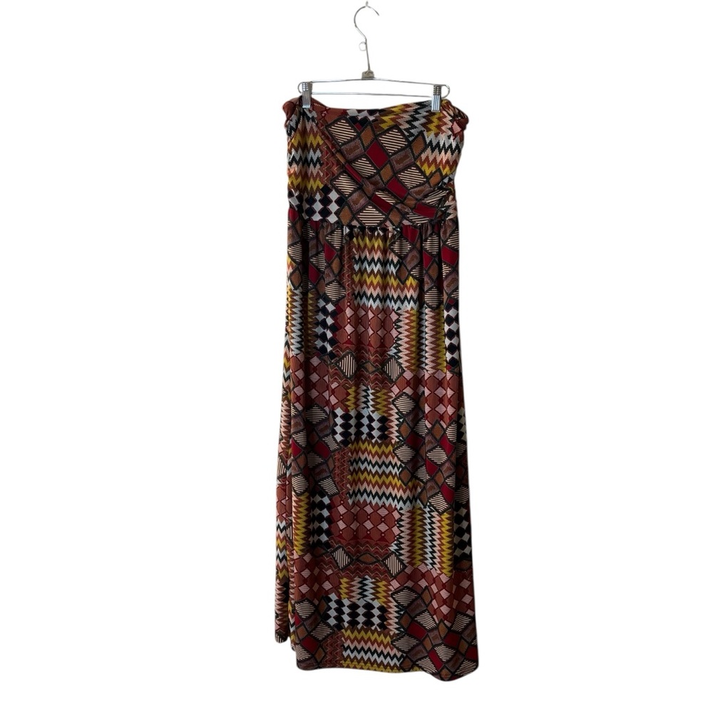 Printed Strapless Maxi Dress in Rust Multi